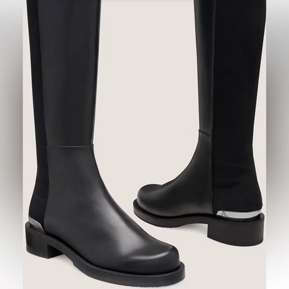 Stuart Weitzman Over-The-Knee Black 5050 BOLD LOGO BOOT size 6.5 NEW
